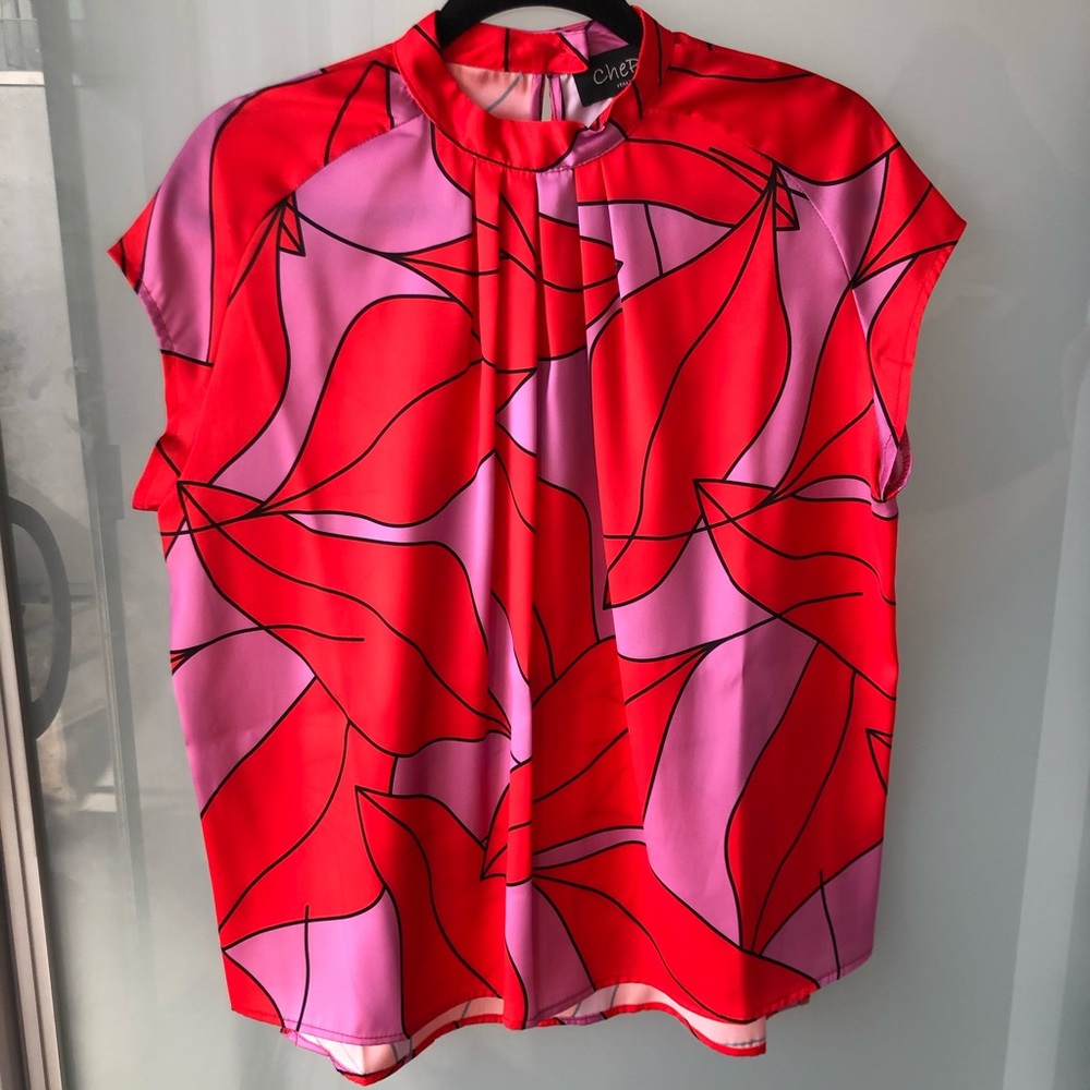 Chico's Vibrant Red and Pink Blouse